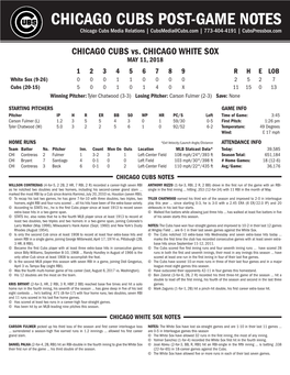CHICAGO CUBS POST-GAME NOTES Chicago Cubs Media Relations | Cubsmedia@Cubs.Com | 773-404-4191 | Cubspressbox.Com