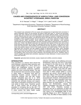 Causes and Consequences of Agricultural Land Conversion in District Hyderabad, Sindh, Pakistan