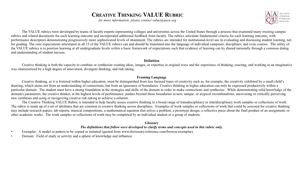 Integrative Learning Rubric, Definiti