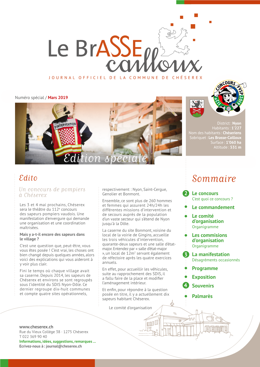 Edition Spéciale Edito Sommaire Un Concours De Pompiers Respectivement : Nyon, Saint-Cergue, À Chéserex Genolier Et Bonmont