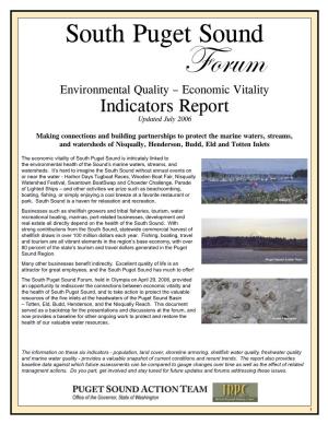 South Puget Sound Forum Environmental Quality – Economic Vitality Indicators Report Updated July 2006