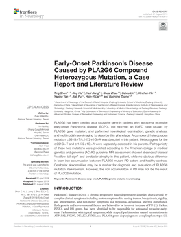 Early-Onset Parkinson's Disease Caused by PLA2G6 Compound