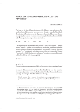 Middle Indo-Aryan “Aspirate” Clusters Revisited1