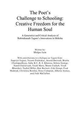 The Poet's Challenge to Schooling: Creative Freedom for the Human Soul
