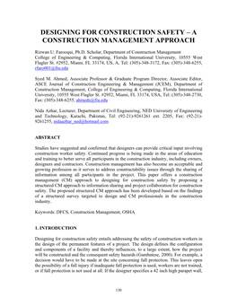 Designing for Construction Safety – a Construction Management Approach