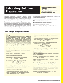 Laboratory Solution Preparation Reference Section  Basic Concepts of Preparing Solutions Is Designed for Both the Novice and Experienced Solution Maker
