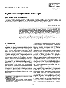 Highly Sweet Compounds of Plant Origin T