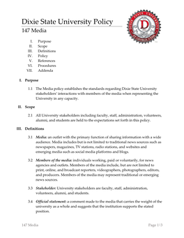 Dixie State University Policy 147 Media