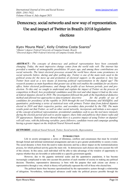 Democracy, Social Networks and New Way of Representation: Use and Impact of Twitter in Brazil's 2018 Legislative Elections