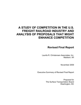 A Study of Competition in the Us Freight Railroad Industry and Analysis Of