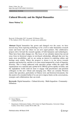 Cultural Diversity and the Digital Humanities