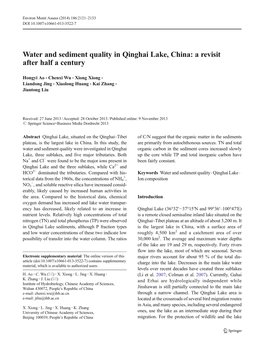 Water and Sediment Quality in Qinghai Lake, China: a Revisit After Half a Century