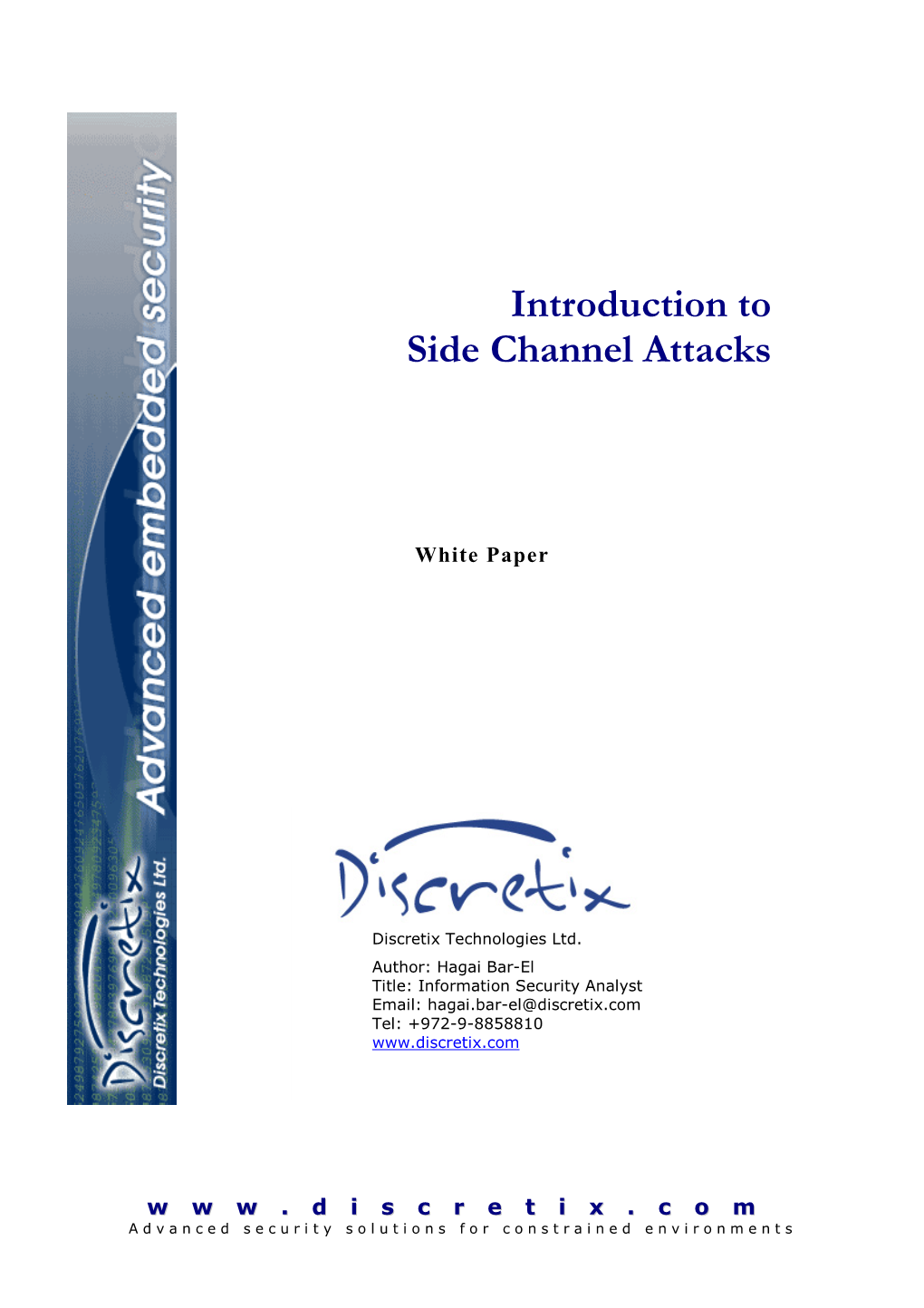 Introduction to Side Channel Attacks