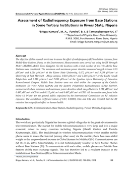 Assessment of Radiofrequency Exposure from Base Stations in Some Tertiary Institutions in Rivers State, Nigeria