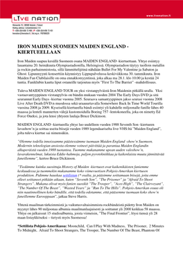 Iron Maiden Suomeen Maiden England - Kiertueellaan