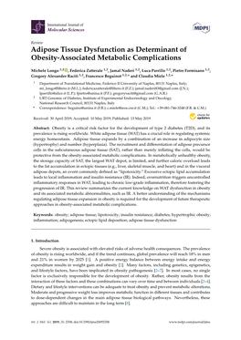 Adipose Tissue Dysfunction As Determinant of Obesity-Associated Metabolic Complications