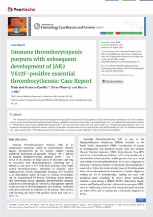 Immune Thrombocytopenic Purpura with Subsequent Development of JAK2 V617F-Positive Essential Thrombocythemia: Case Report