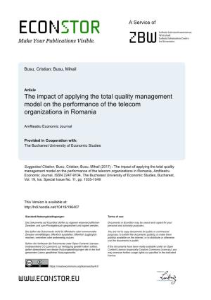 The Impact of Applying the Total Quality Management Model on the Performance of the Telecom Organizations in Romania