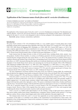 Typification of the Linnaean Names Oxalis Flava and O. Versicolor (Oxalidaceae)