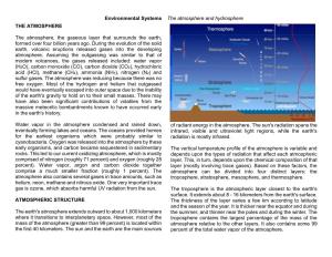 Environmental Systems the Atmosphere and Hydrosphere