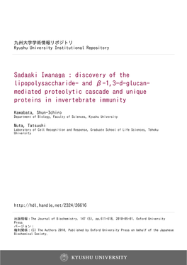 And Β-1,3-D-Glucan- Mediated Proteolytic Cascade and Unique Proteins in Invertebrate Immunity