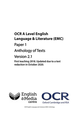 OCR English Language and Literature (EMC) Anthology Acknowledgements