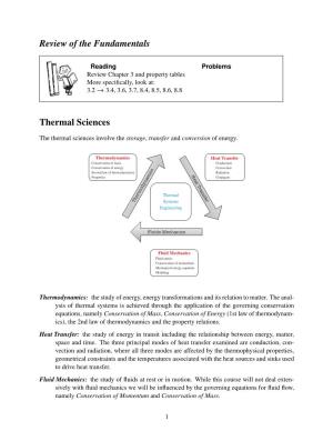 Review of the Fundamentals Thermal Sciences