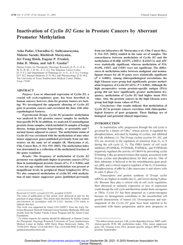 Inactivation of Cyclin D2 Gene in Prostate Cancers by Aberrant Promoter Methylation