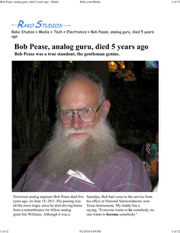 Bob Pease, Analog Guru, Died 5 Years Ago - Media Rako.Com/Media 1 of 12
