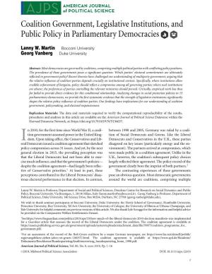 Coalition Government, Legislative Institutions, and Public Policy in Parliamentary Democracies