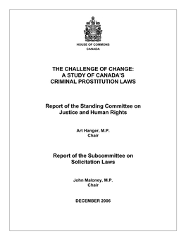A STUDY of CANADA's CRIMINAL PROSTITUTION LAWS Report