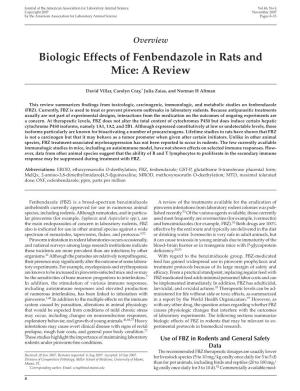 Biologic Effects of Fenbendazole in Rats and Mice: a Review