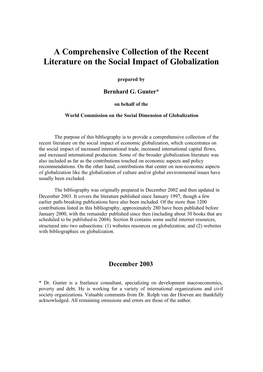 A Comprehensive Collection of the Recent Literature on the Social Impact of Globalization