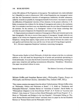 Miriam Griffin and Jonathan Barnes (Eds.), Philosophia Togata. Essays on Philosophy and Roman Society, Clarendon Prss, Oxford 1989, 302 P