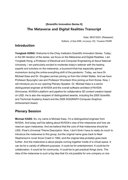 The Metaverse and Digital Realities Transcript Introduction Plenary