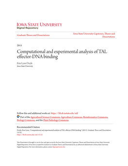 Computational and Experimental Analysis of TAL Effector-DNA Binding Erin Lynn Doyle Iowa State University