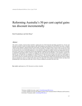 Reforming Australia's 50 Per Cent Capital Gains Tax Discount Incrementally
