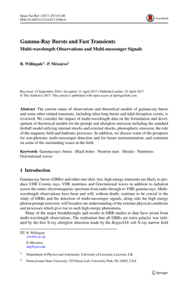 Gamma-Ray Bursts and Fast Transients Multi-Wavelength Observations and Multi-Messenger Signals