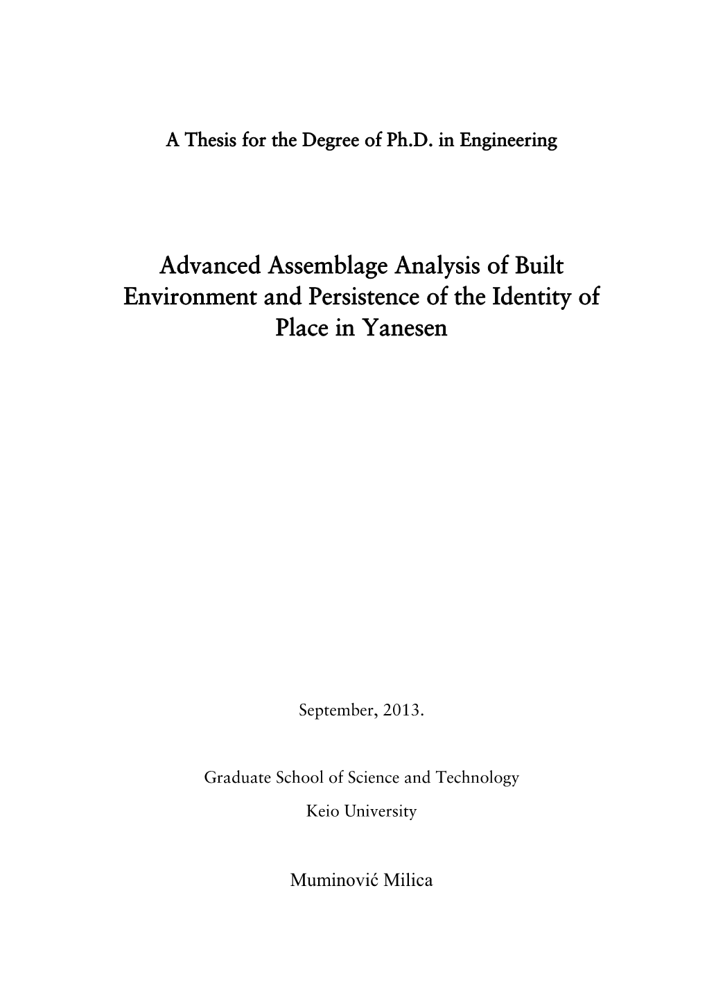 Advanced Assemblage Analysis of Built Environment and Persistence of the Identity of Place in Yanesen