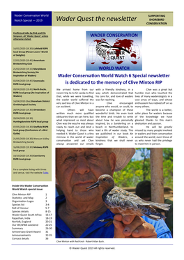 Wader Quest the Newsletter SHOREBIRD CONSERVATION