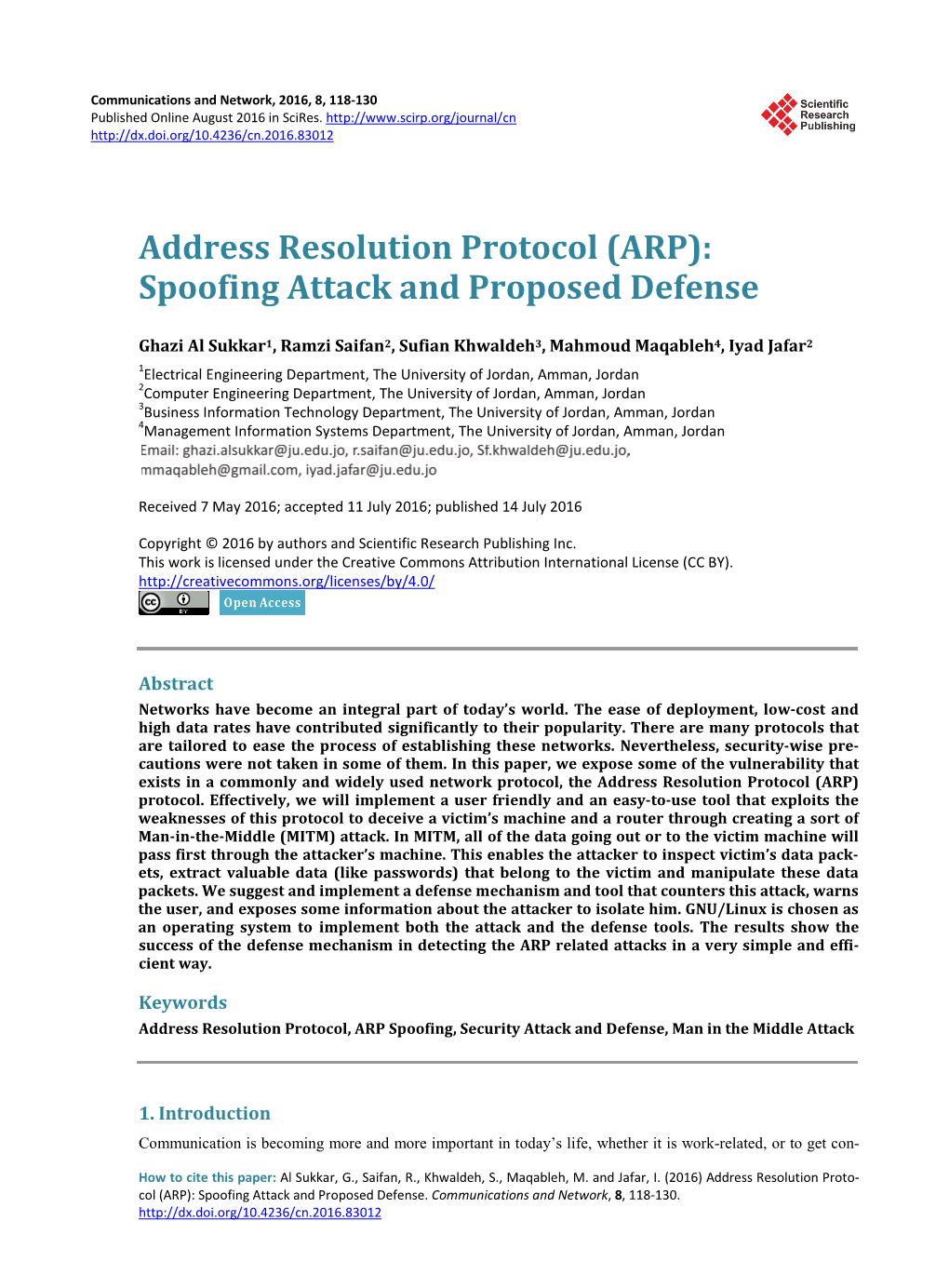 (ARP): Spoofing Attack and Proposed Defense