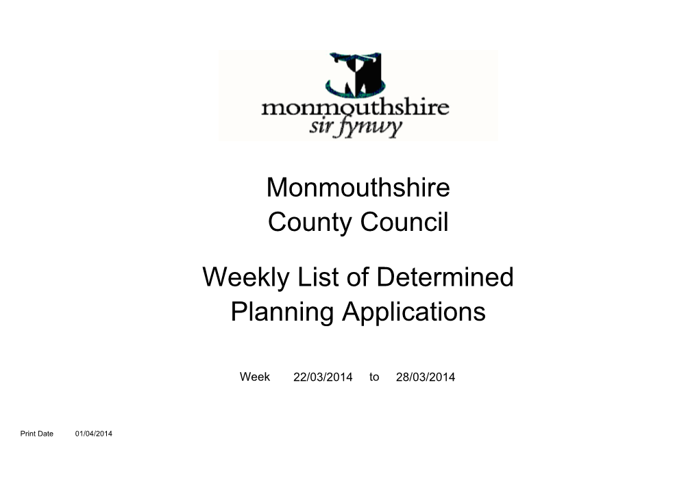 Monmouthshire County Council Weekly List of Determined Planning Applications