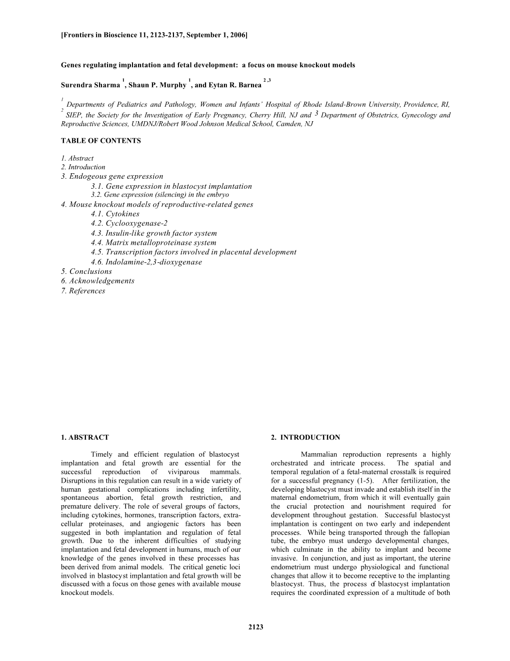 2123 Genes Regulating Implantation and Fetal Development