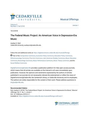 The Federal Music Project: an American Voice in Depression-Era Music