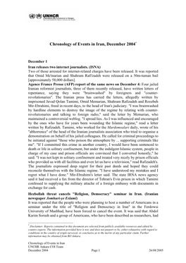 Chronology of Events in Iran, December 2004*