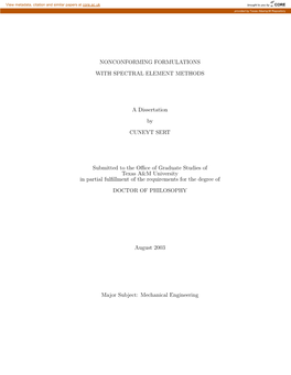 NONCONFORMING FORMULATIONS with SPECTRAL ELEMENT METHODS a Dissertation by CUNEYT SERT Submitted to the Office of Graduate Studi