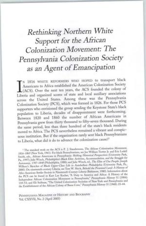 Pennsylvania Colonization Society As an Agent of Emancipation