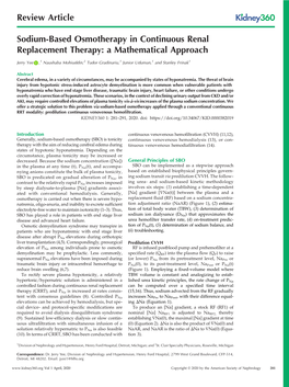 Sodium-Based Osmotherapy in Continuous Renal Replacement Therapy: a Mathematical Approach