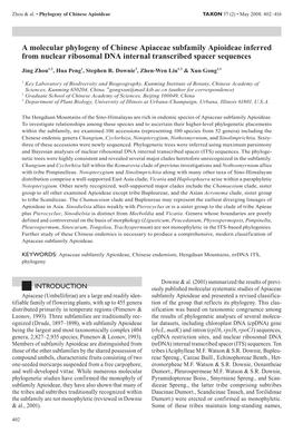 A Molecular Phylogeny of Chinese Apiaceae Subfamily Apioideae Inferred from Nuclear Ribosomal DNA Internal Transcribed Spacer Sequences