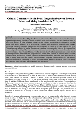 Cultural Communication in Social Integration Between Bawean Ethnic